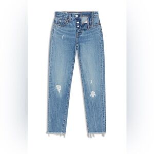 Levi’s Wedgie Fit Jeans 24 High Rise Button Fly Distressed Straight Leg
